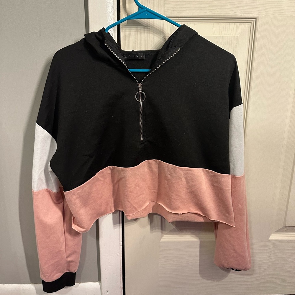 Colorblock Cropped Hoodie Sweater